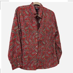 Pre-owned Lands' End Red Paisley Men's Shirt